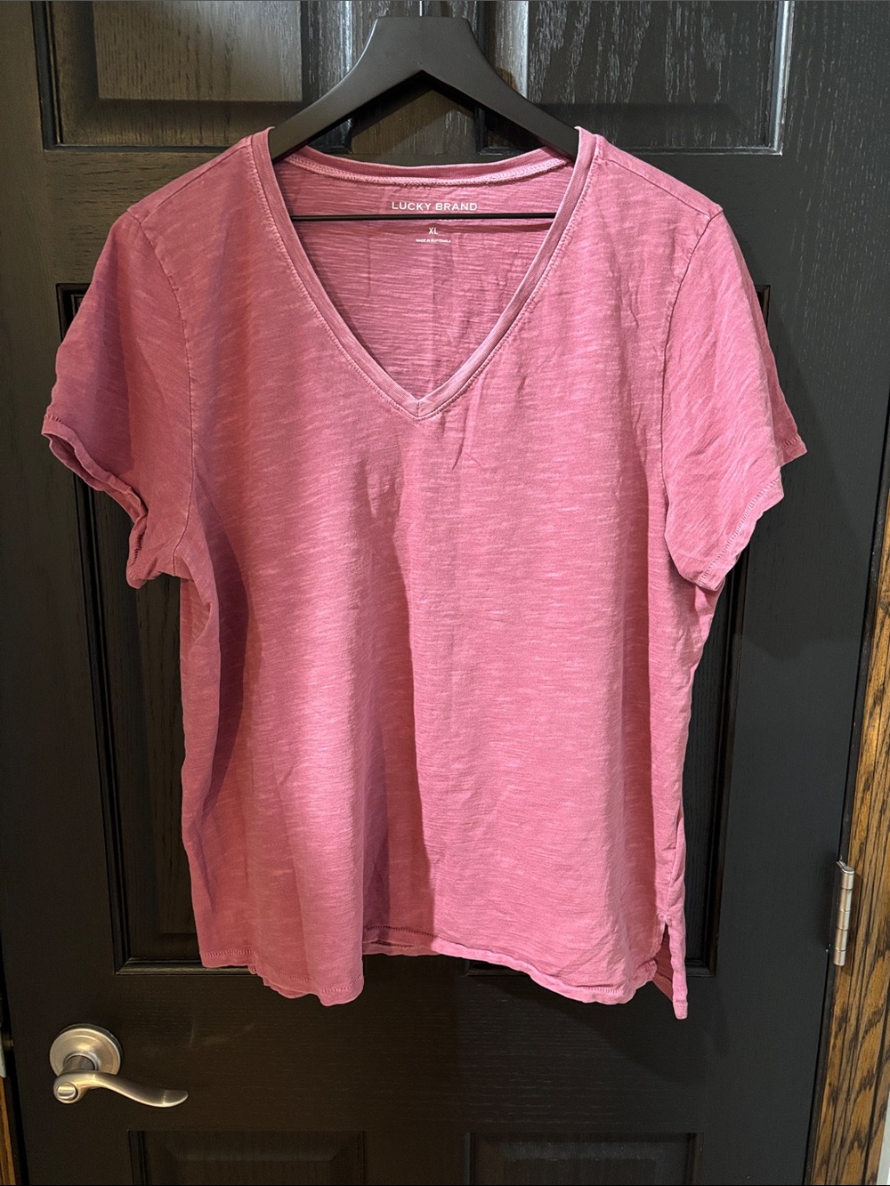 Lucky Brand Heathered Pink V-Neck Short Sleeve Tee